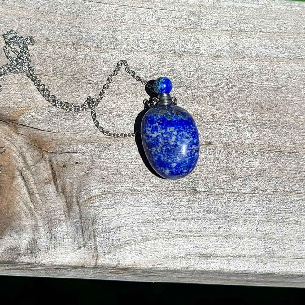 LARGE Blue Cobalt Lapis bottle pendant necklace - Picture 6 of 11